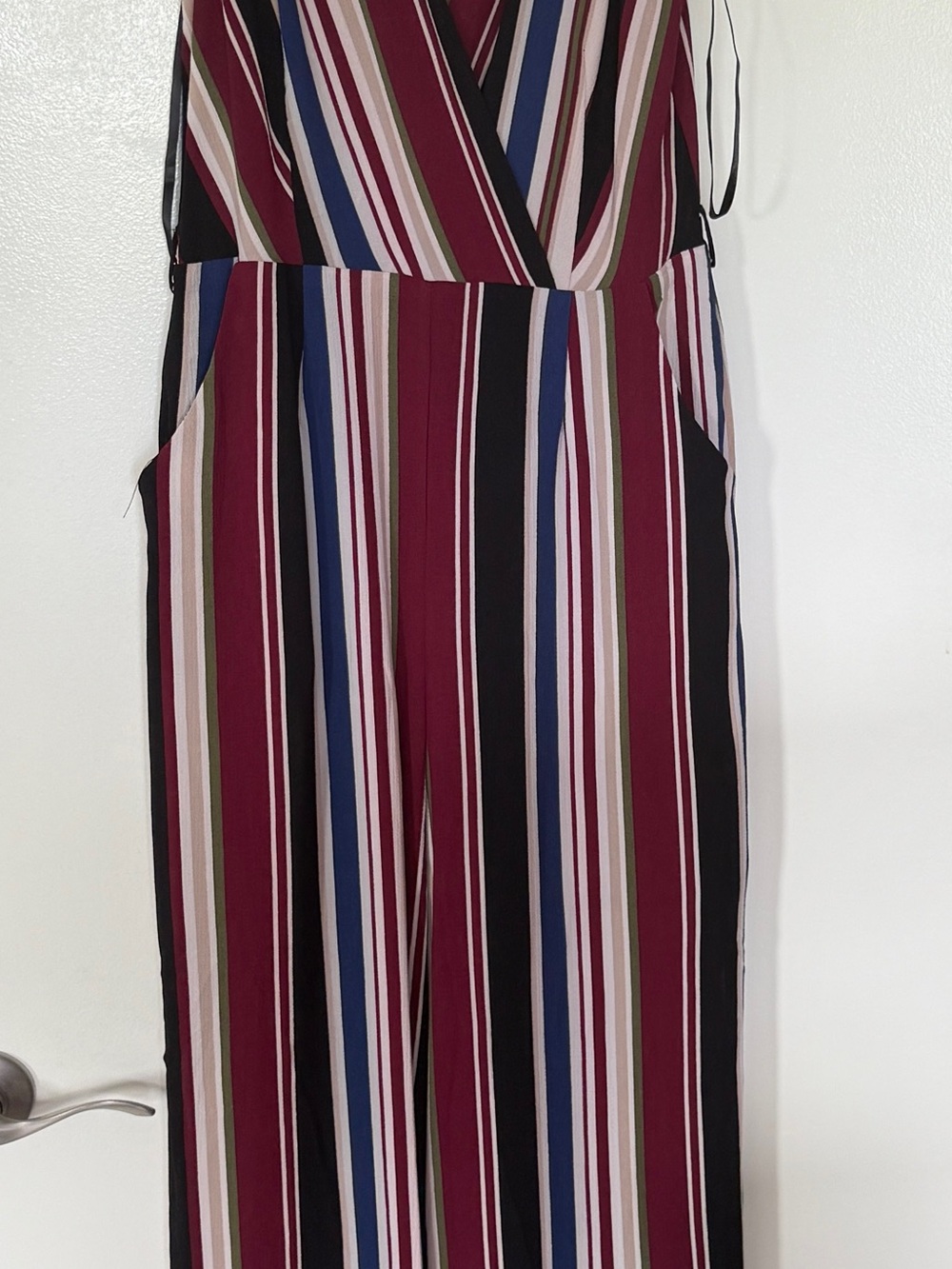 Striped Wide-Leg Jumpsuit in Burgundy and Multicolor